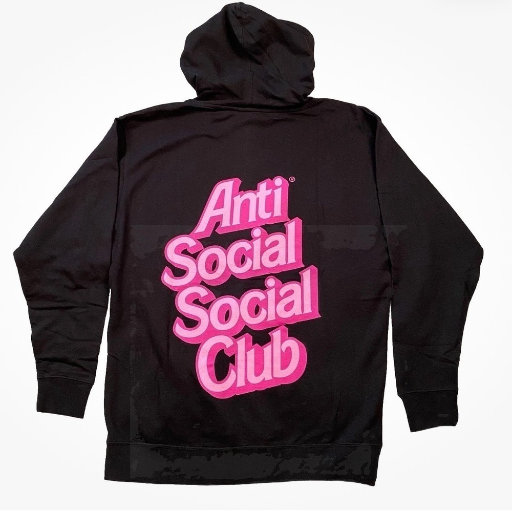 Anti Social Social Club Claudia Schiffer Pink Logo Hoodie Black Mens Small NWT